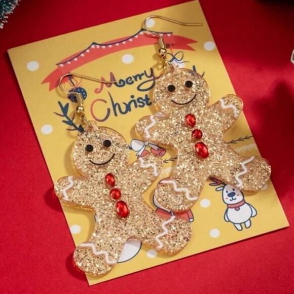 Glitter Gingerbread Man Earrings - Picture 5 of 5